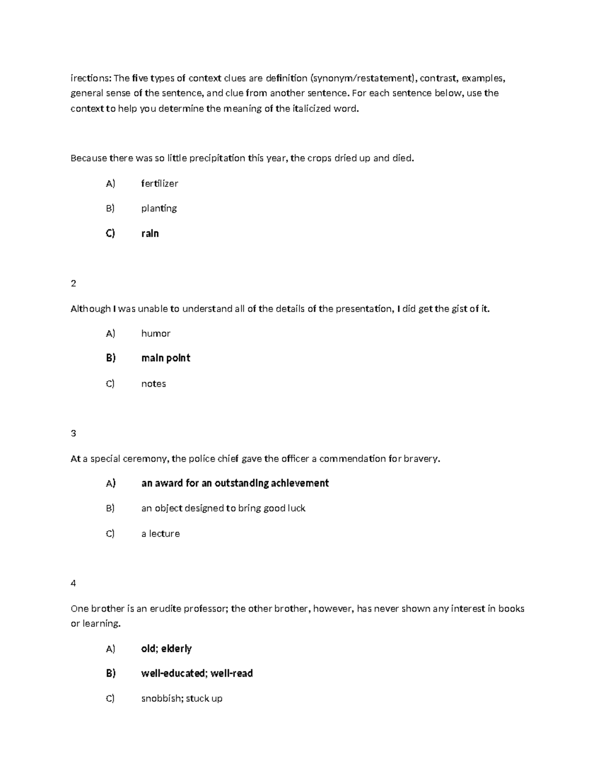 Context Clues for Reading Comprehension - irections: The five types of ...