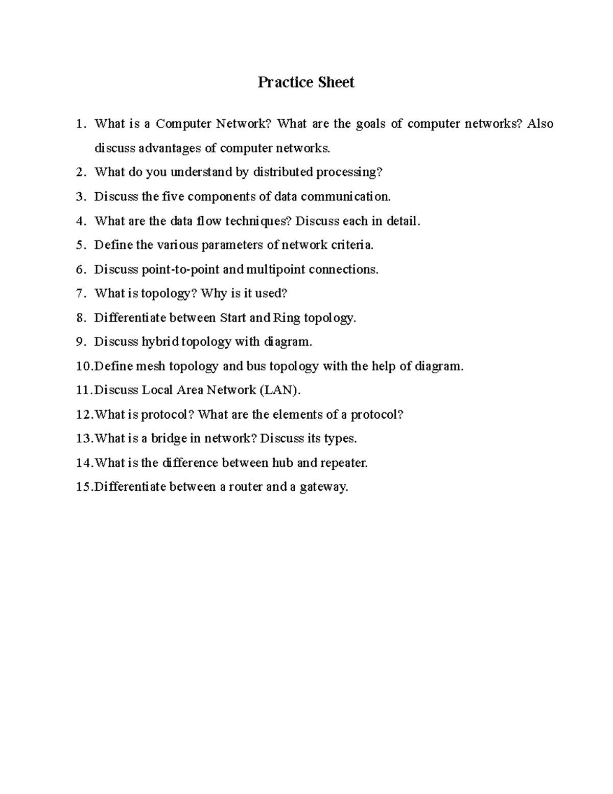 Practce Questions Set1 - Practice Sheet What is a Computer Network ...
