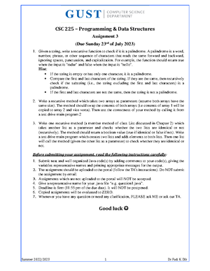 Assignment 2 - CSC 225 – Programming & Data Structures Summer 2022/2023 ...