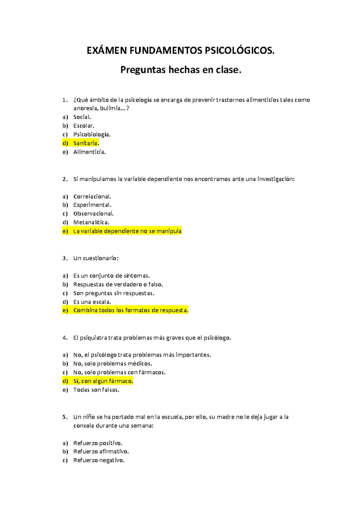 Examen 5 Febrero 2013, preguntas y respuestas EXÁMEN FUNDAMENTOS