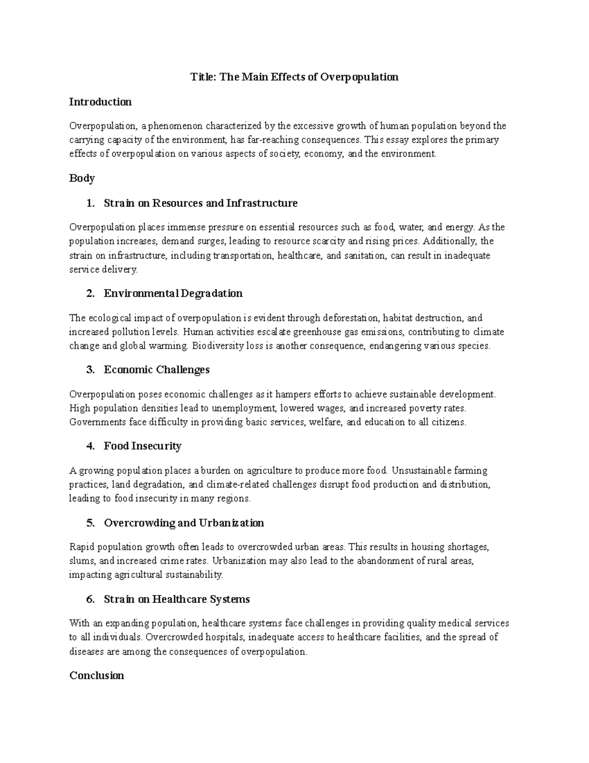 The main effect of overpopulation - Title: The Main Effects of ...