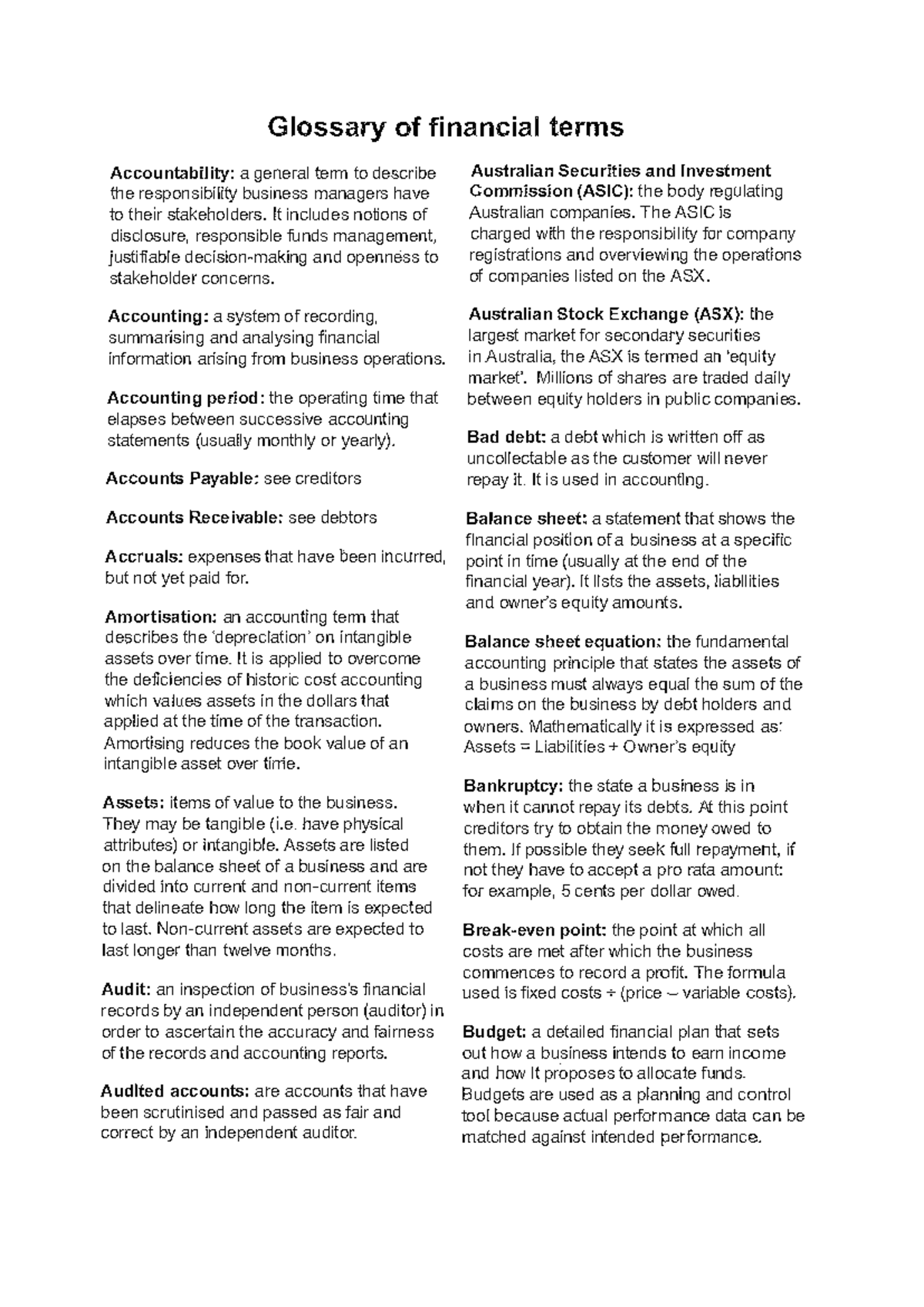 Glossary of Key Terms - nunon9niu oinnononon - Glossary of financial ...