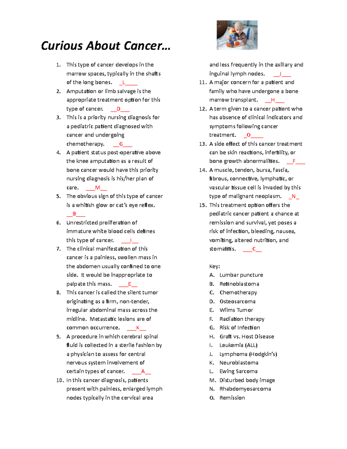 Peds Cancer Quiz Answer Key-2 - Curious About Cancer... This Type Of ...