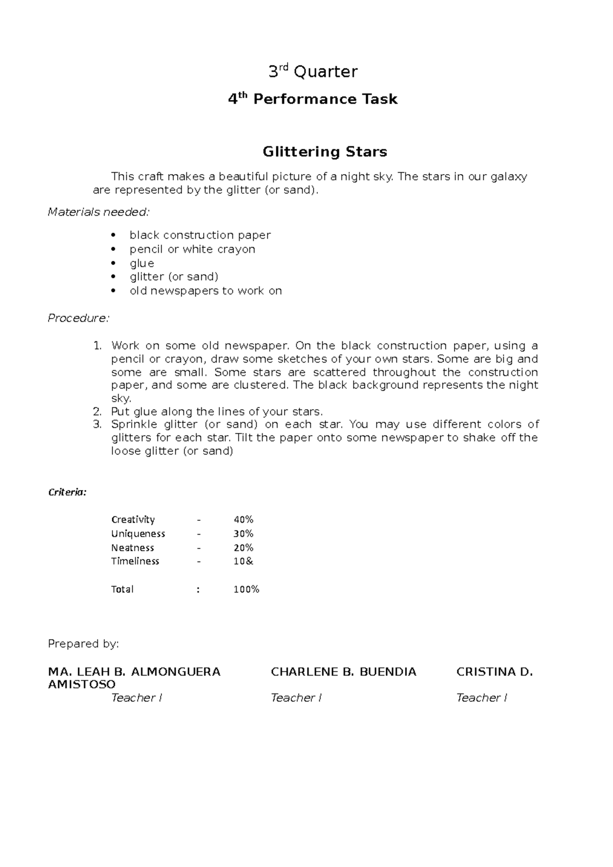 510849247 Science 9 4th Performance Task Q3 1 - 3 rd Quarter 4 th ...