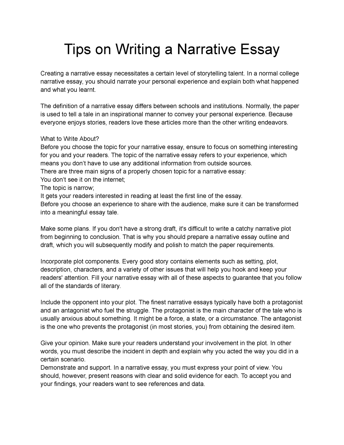 narrative essay ideas college