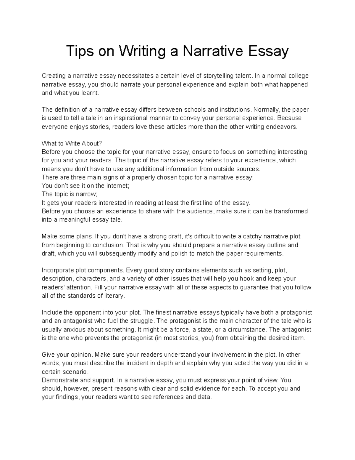 Tips On Writing A Narrative Essay Tips On Writing A Narrative Essay 