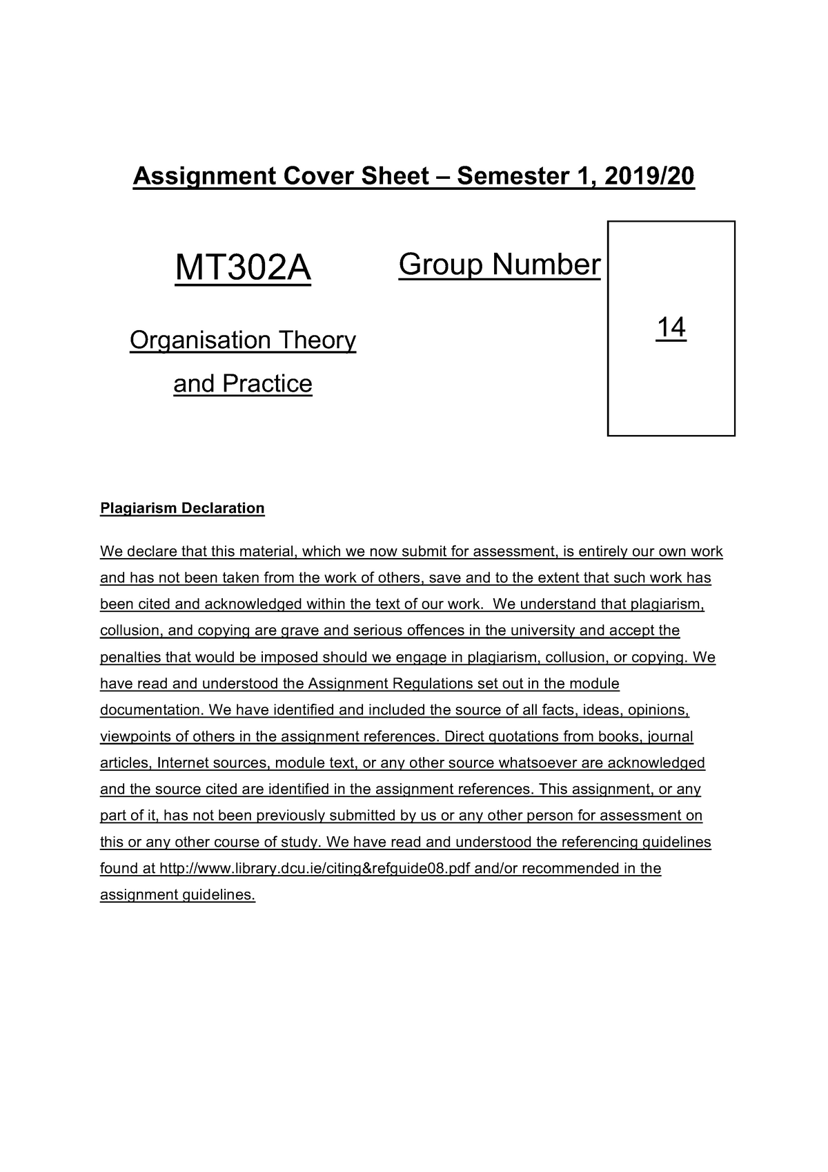 Group 14 Ner Group Assignment Cover Sheet Semester 1 19 Mt302a Organisation Theory And Studocu