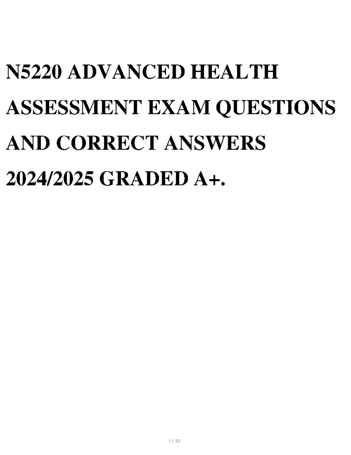 Nurs 5220 Advanced Health Assessment - N5220 ADVANCED HEALTH ASSESSMENT ...