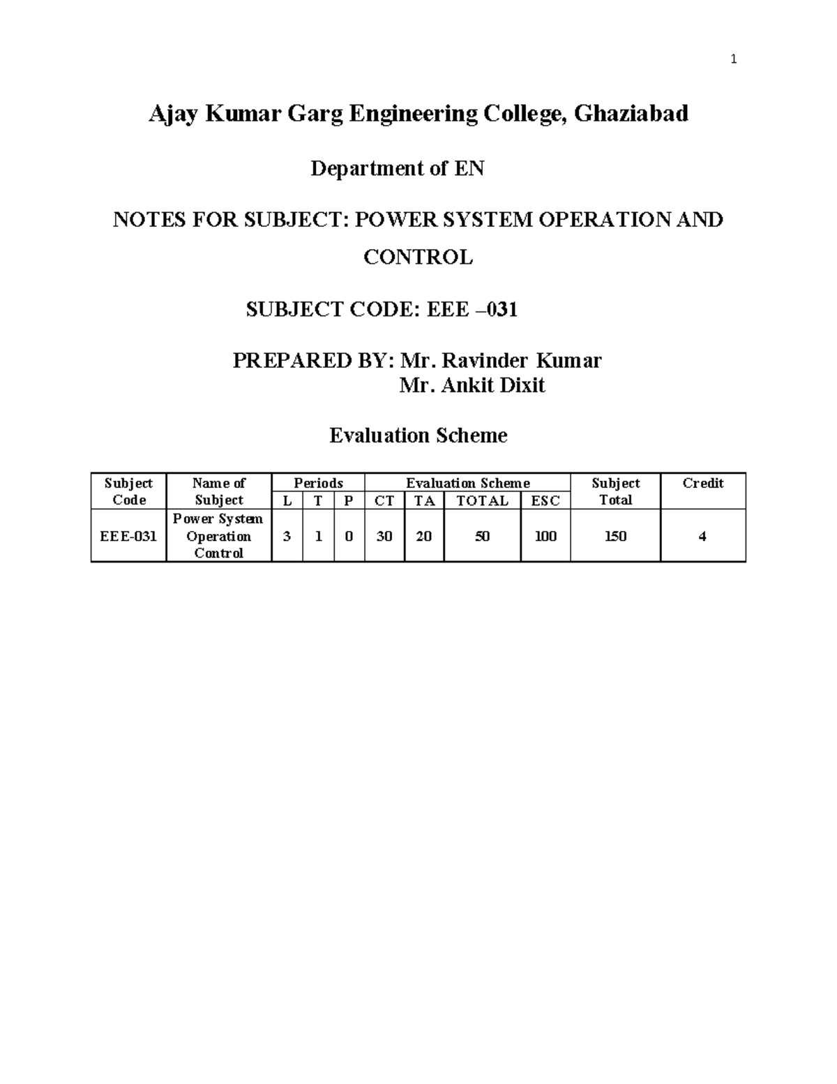 Pdfcoffee Power System Operation and Control Ajay Kumar Garg Engineering College, Ghaziabad