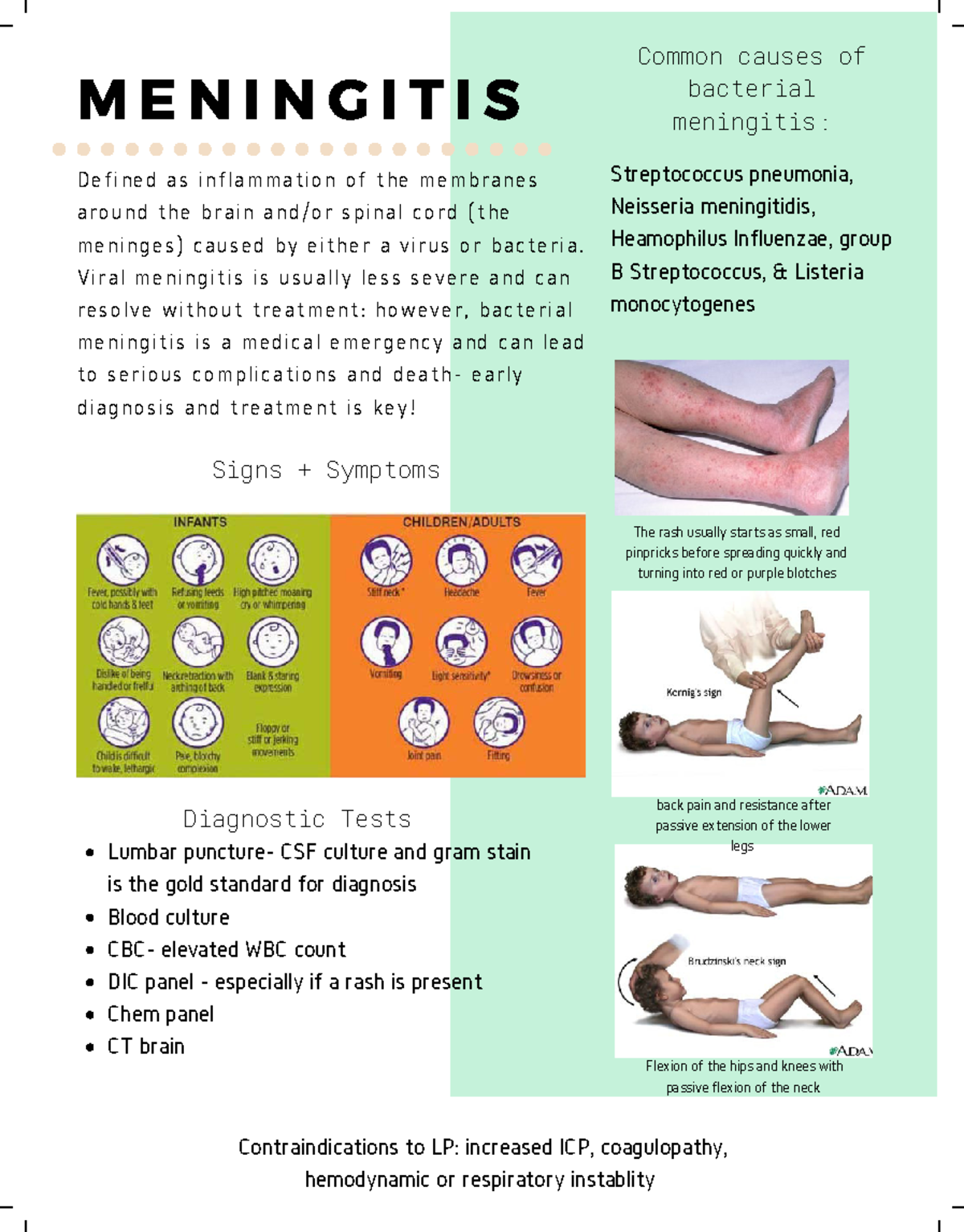 Meningitis information and guide for peds MENINGITIS Defined as