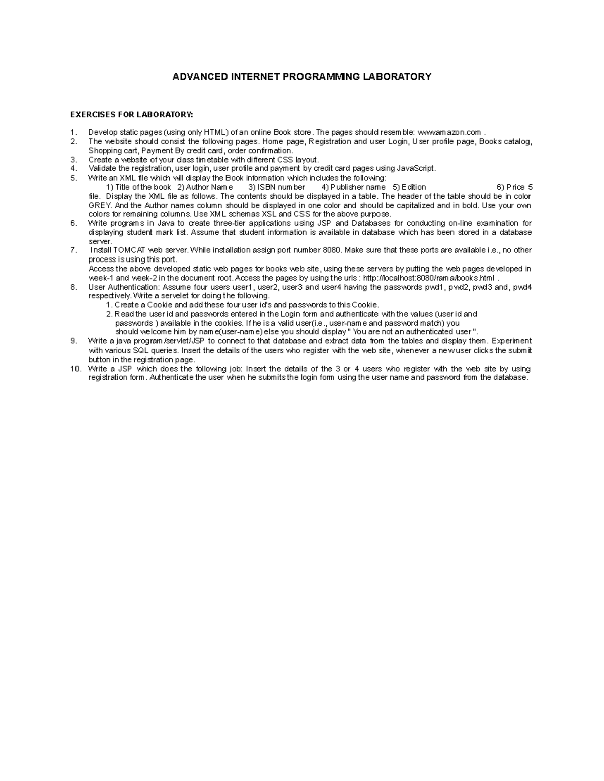 Advanced Internet Programming Laboratory - ADVANCED INTERNET ...