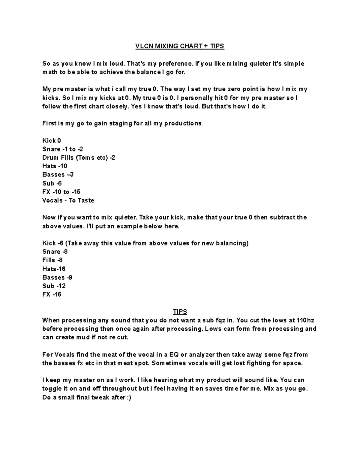 Mixing Chart + Tips Wron0 & audiostuffs VLCN MIXING CHART + TIPS So