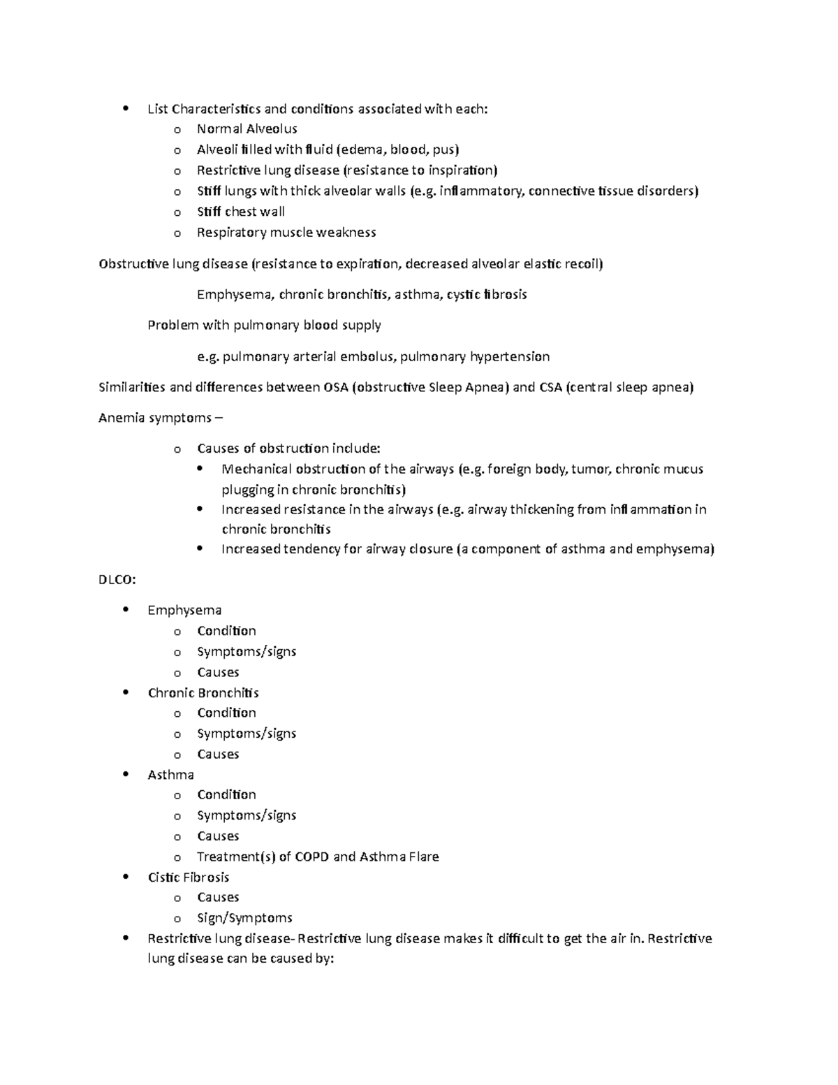 Pulmonary Chapter Notes and Figures - List Characteristics and ...