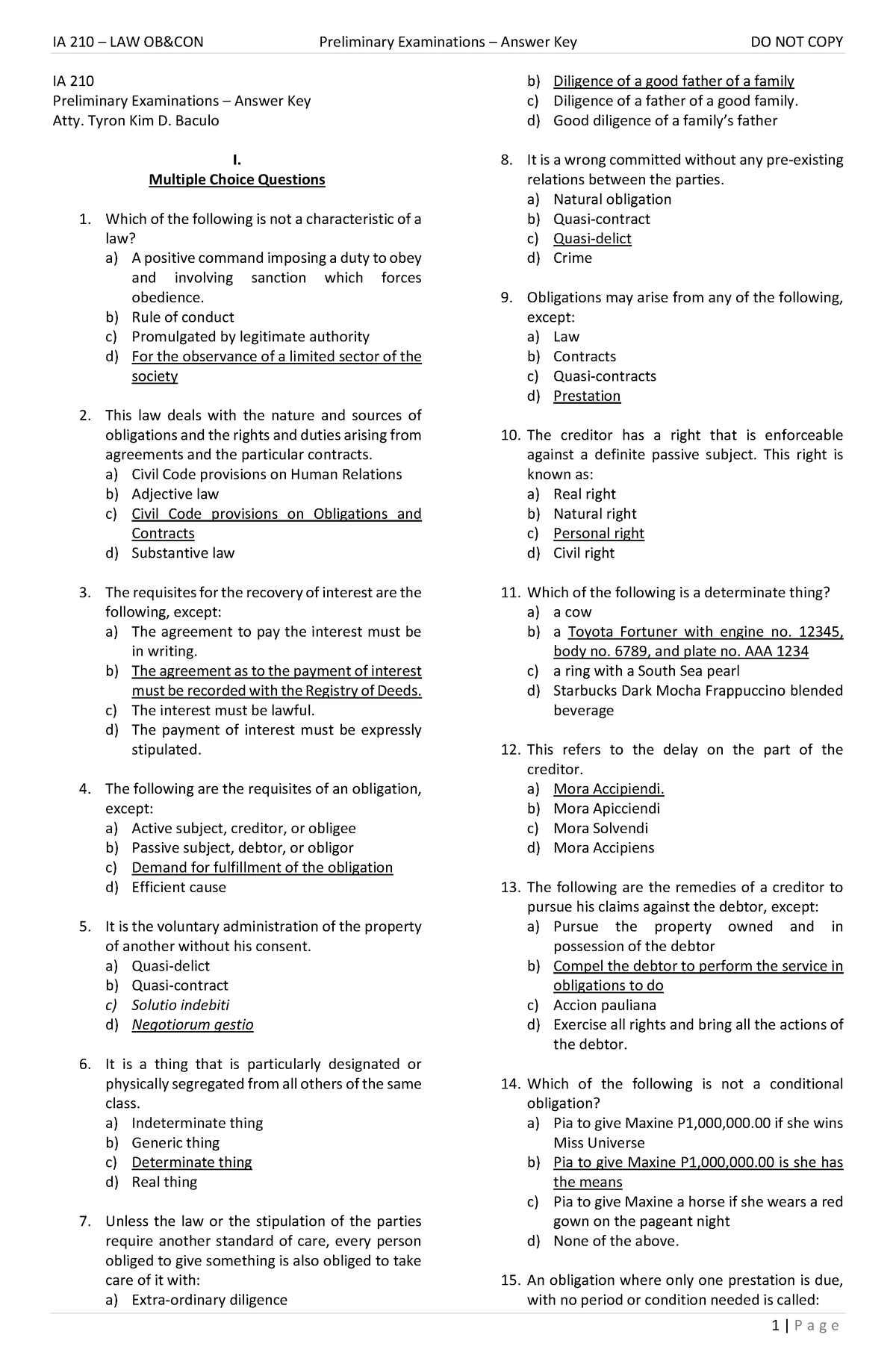 blicon sample test - IA 210 Preliminary Examinations – Answer Key Atty ...