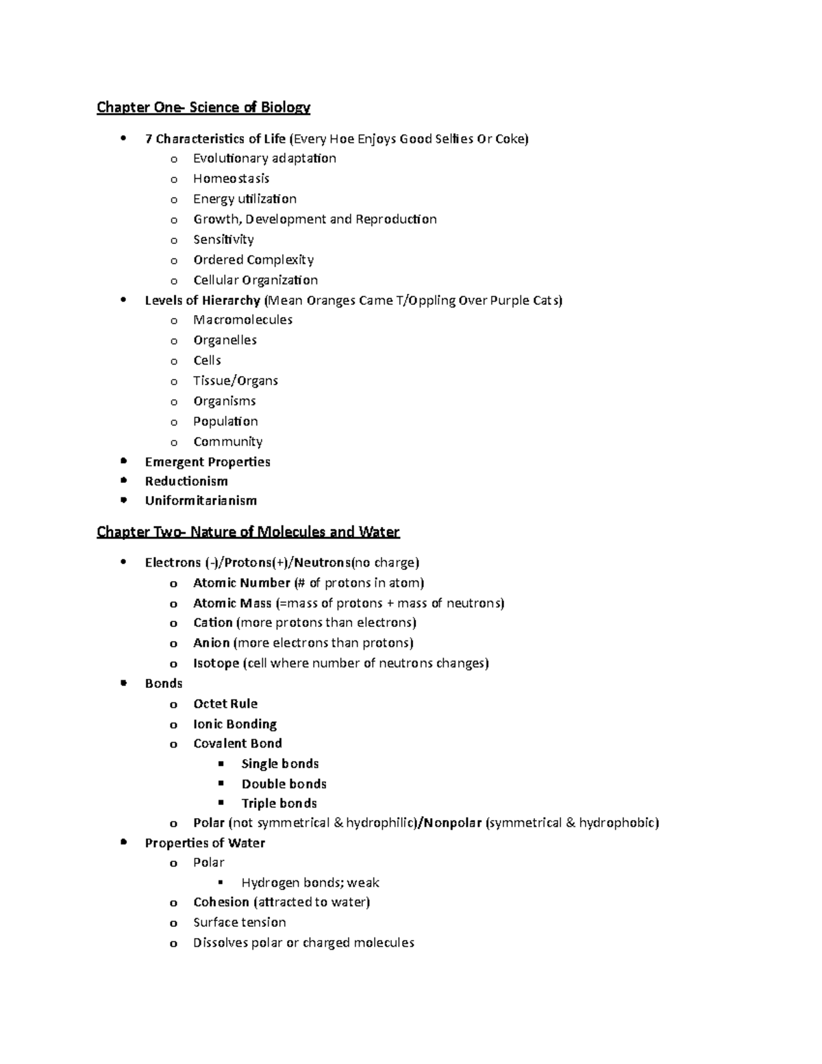 Bio 101 Exam 1 Chapters 1 5 Chapter One Science Of Biology 7