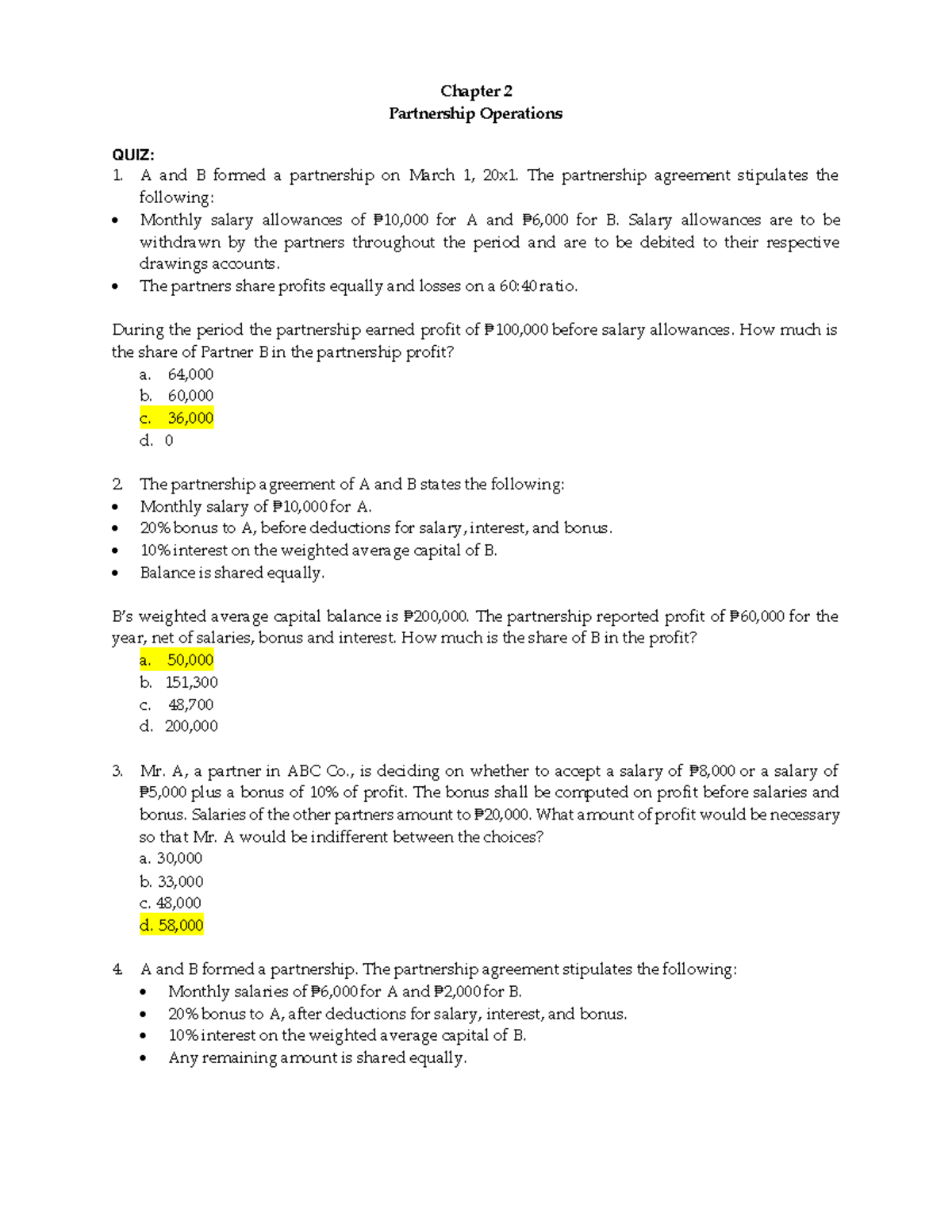 QUIZ Chapter 2 Partnership Operations AST - Chapter 2 Partnership ...