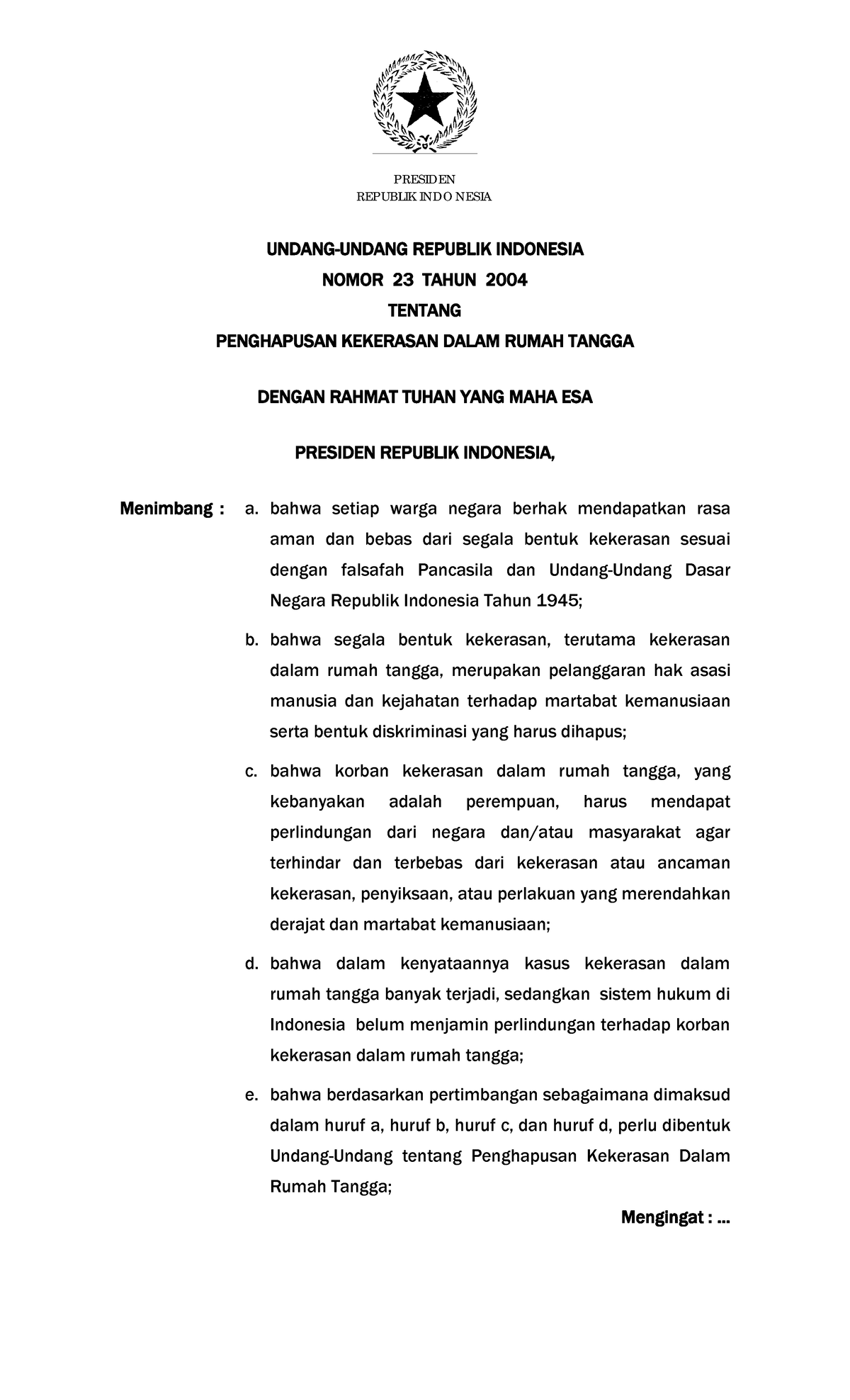 UU Nomor 23 Tahun 2004 - REPUBLIK INDO NESIA UNDANG-UNDANG REPUBLIK ...