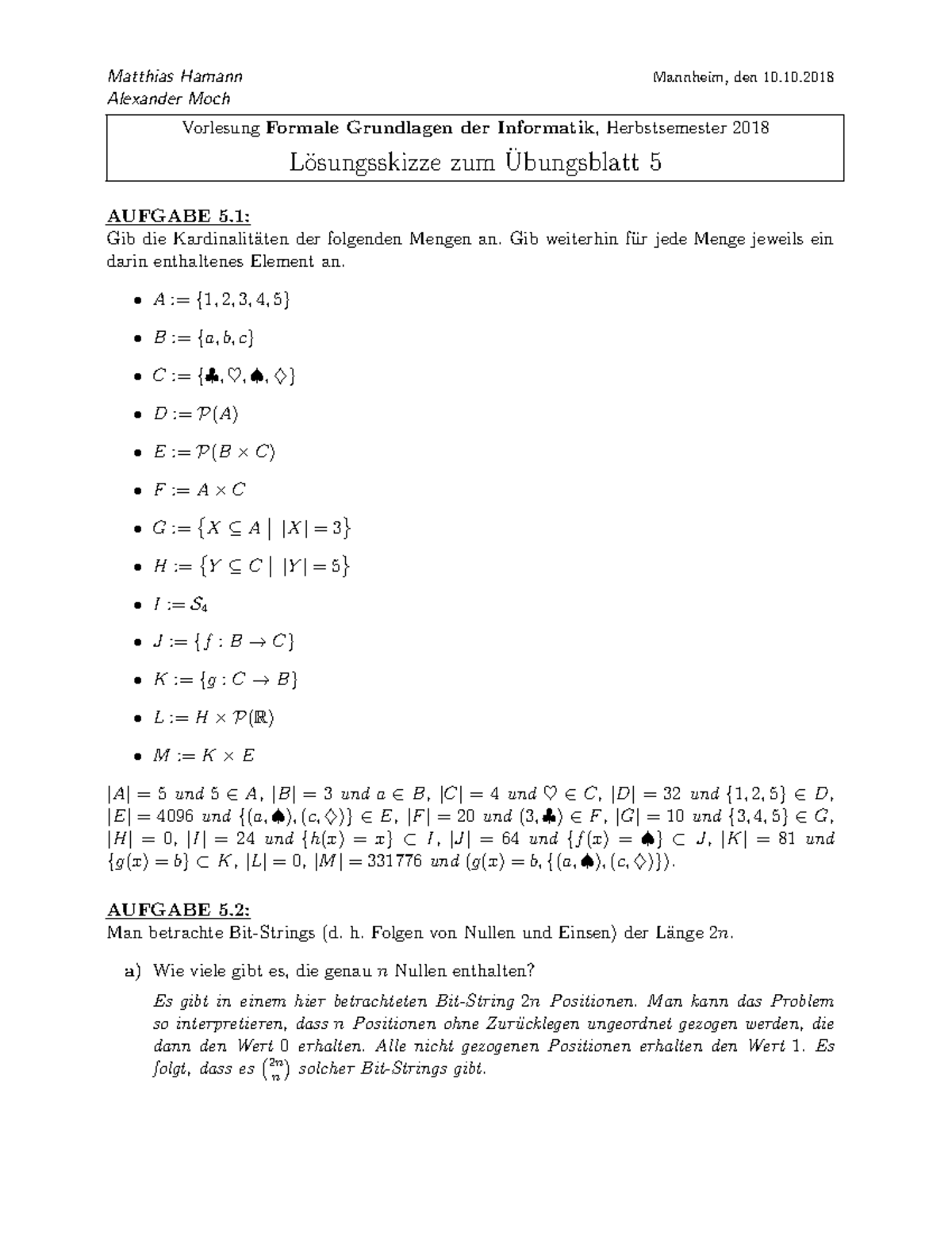 Blatt Lsg L Sungen Von Bungsaufgaben Der Formalen Grundlagen Der