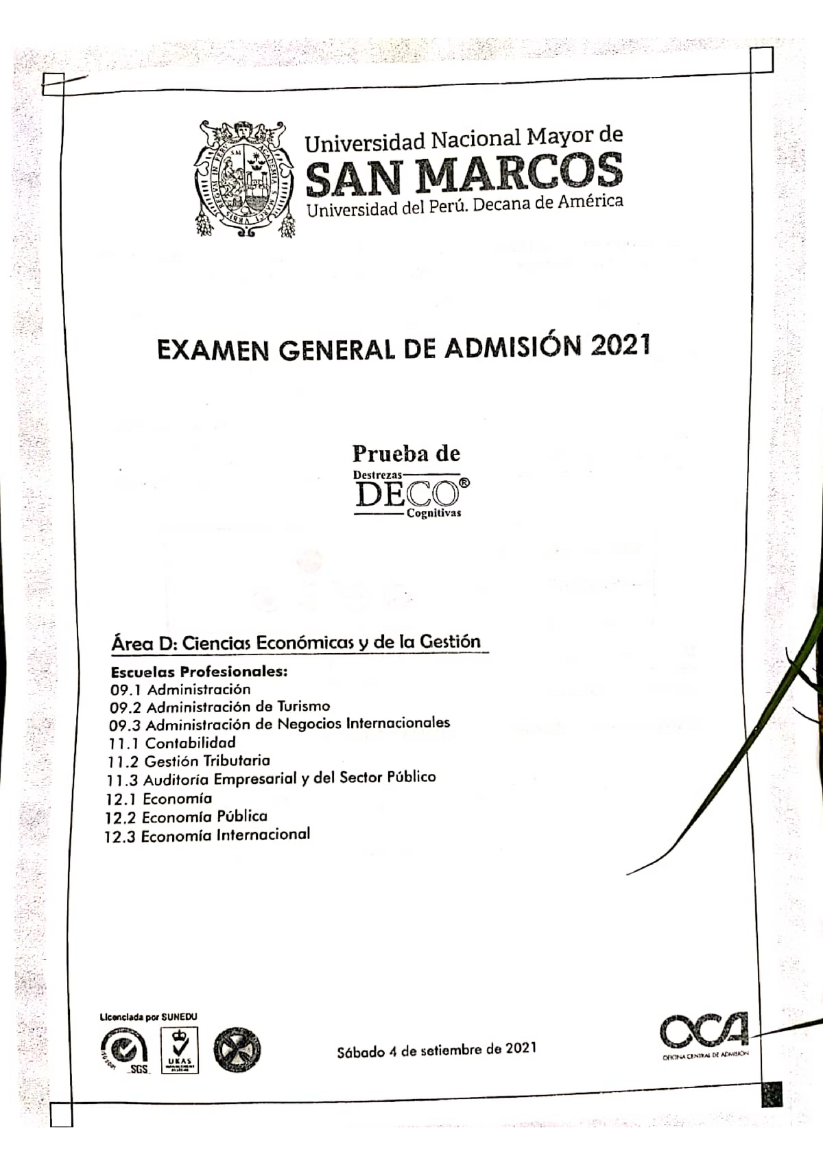 Examen DE Admisión Unmsm - Matemática Basica - San Marcos - Studocu