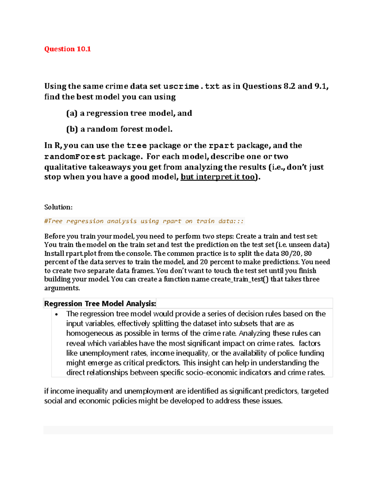 Homework 7 - hw7 - Question 10. Using the same crime data set uscrime ...