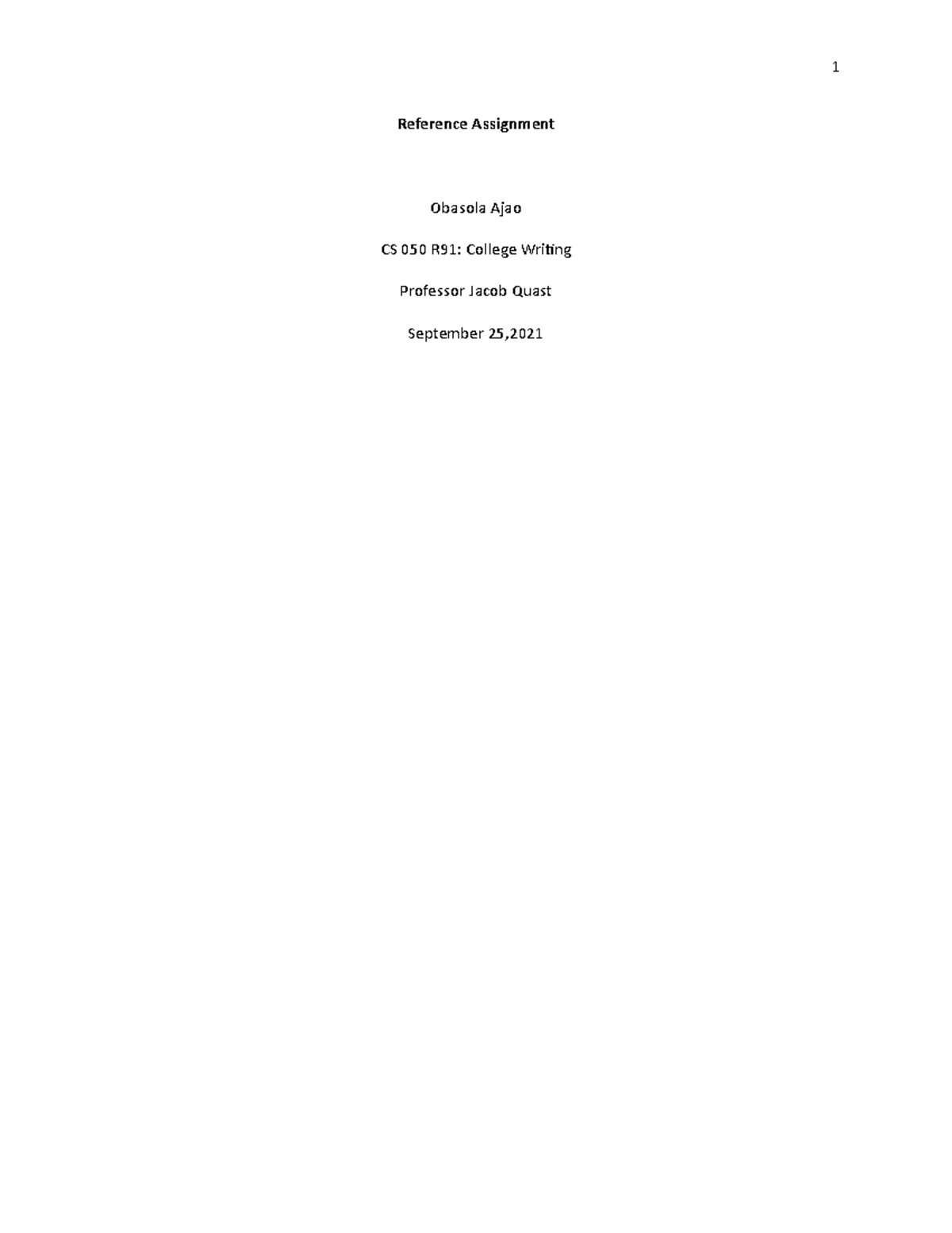 CS 050 Activity References - Reference Assignment Obasola Ajao CS 050 ...
