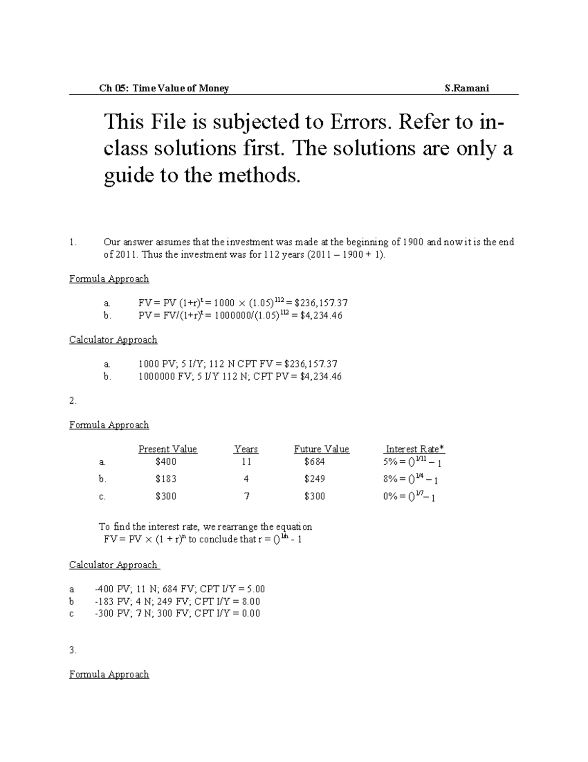Solution to Chapter 05 - Ch 05: Time Value of Money S This File is ...