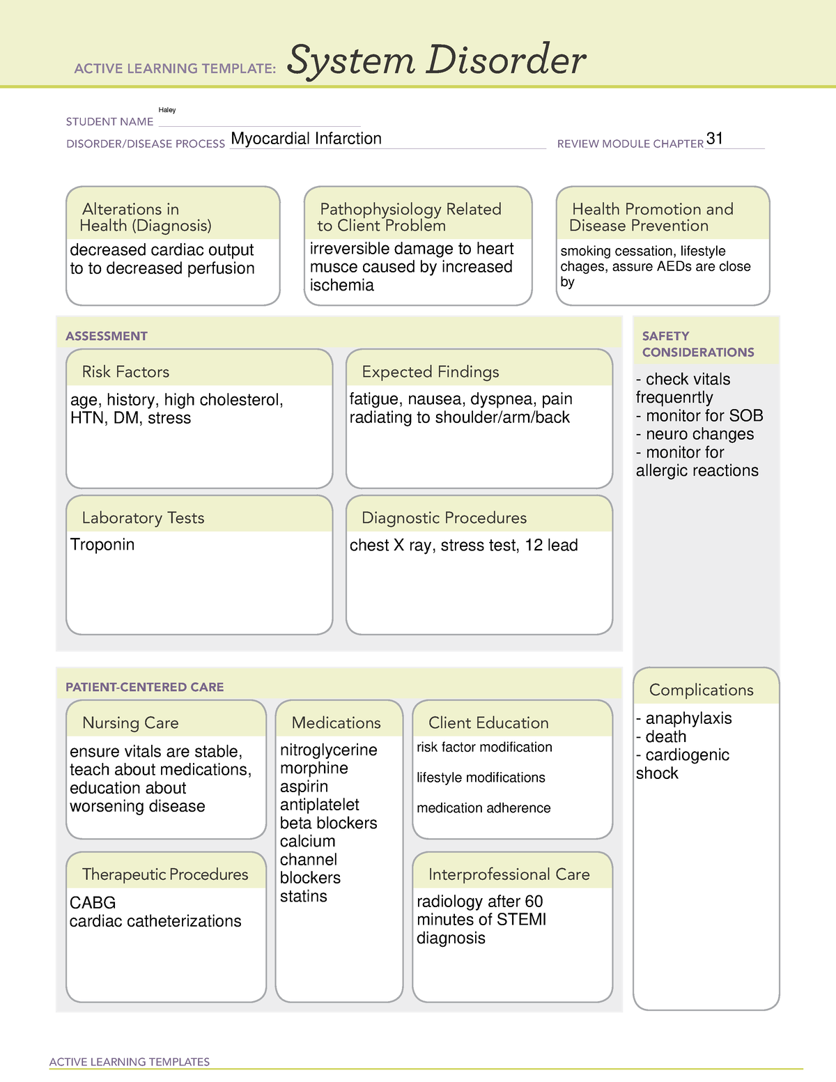System disorder Myocardial infarction - ACTIVE LEARNING TEMPLATES ...