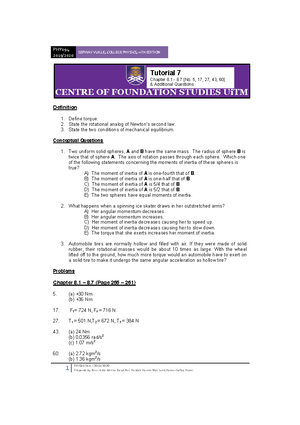 PHY094 Tutorial 13 Student - PHY 094 2019/ SERWAY VUILLE,COLLEGE ...