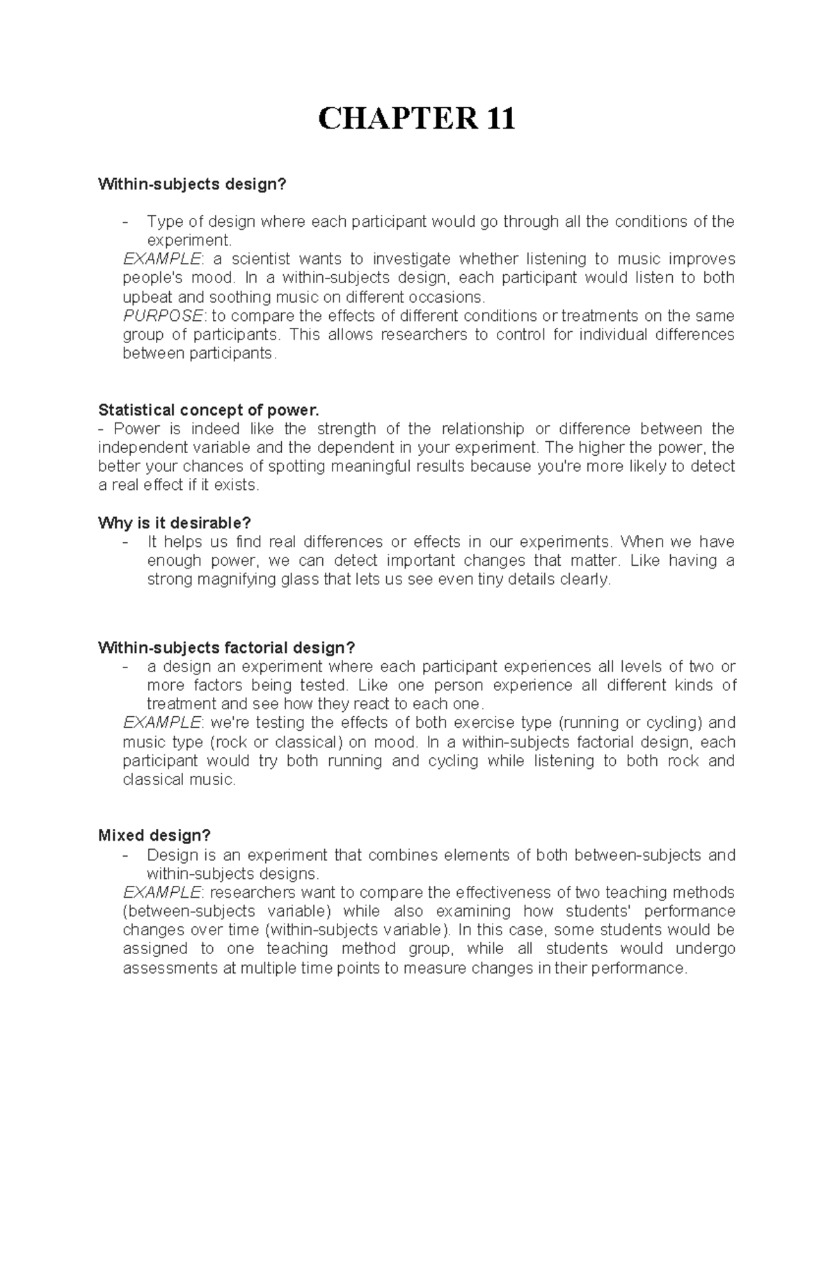 Chapter 9 11 Experimental Notes - CHAPTER 11 Within-subjects design ...