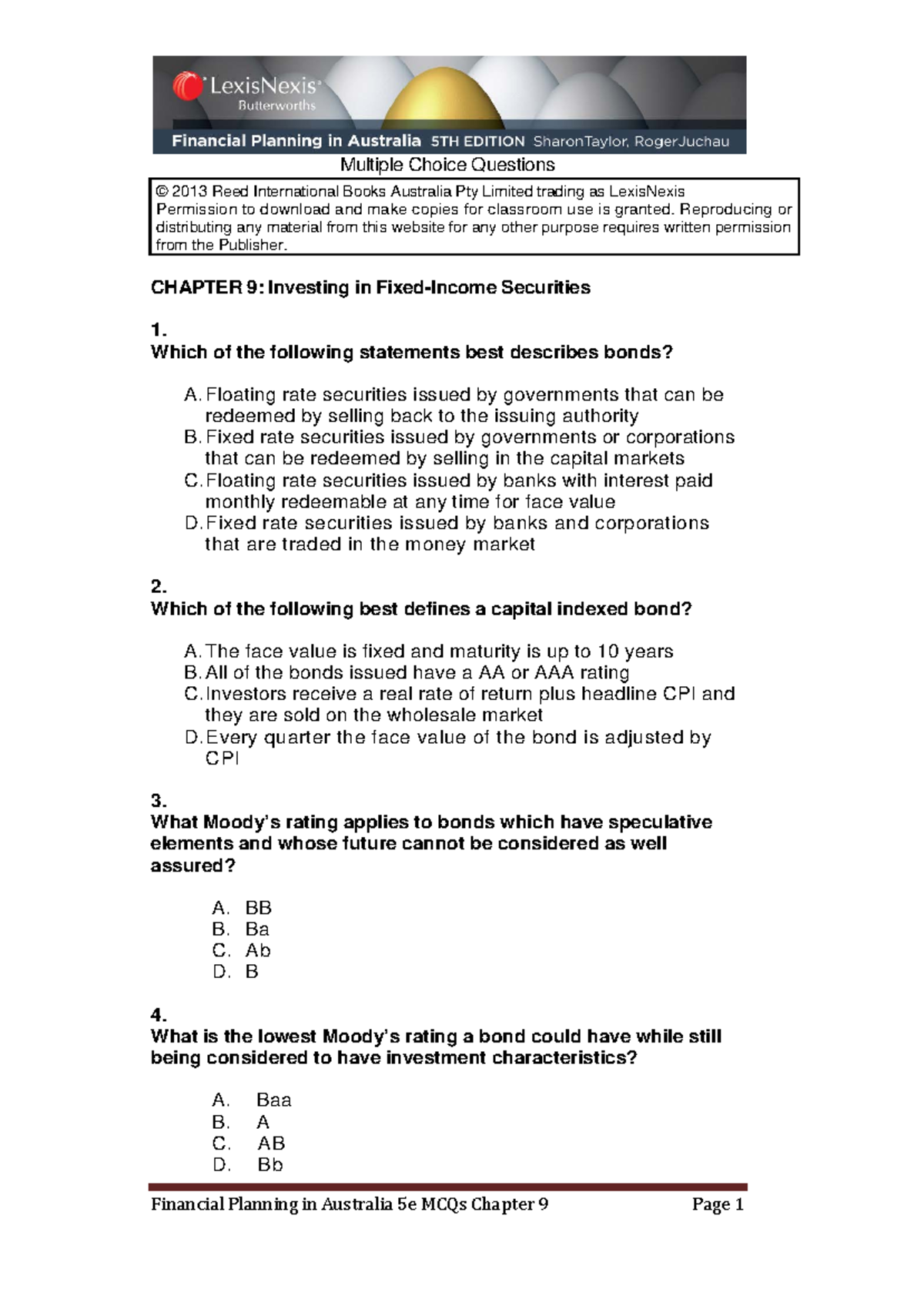 FP5e MCQCh 9 wk 05 testbank Multiple Choice Questions 2013 Reed