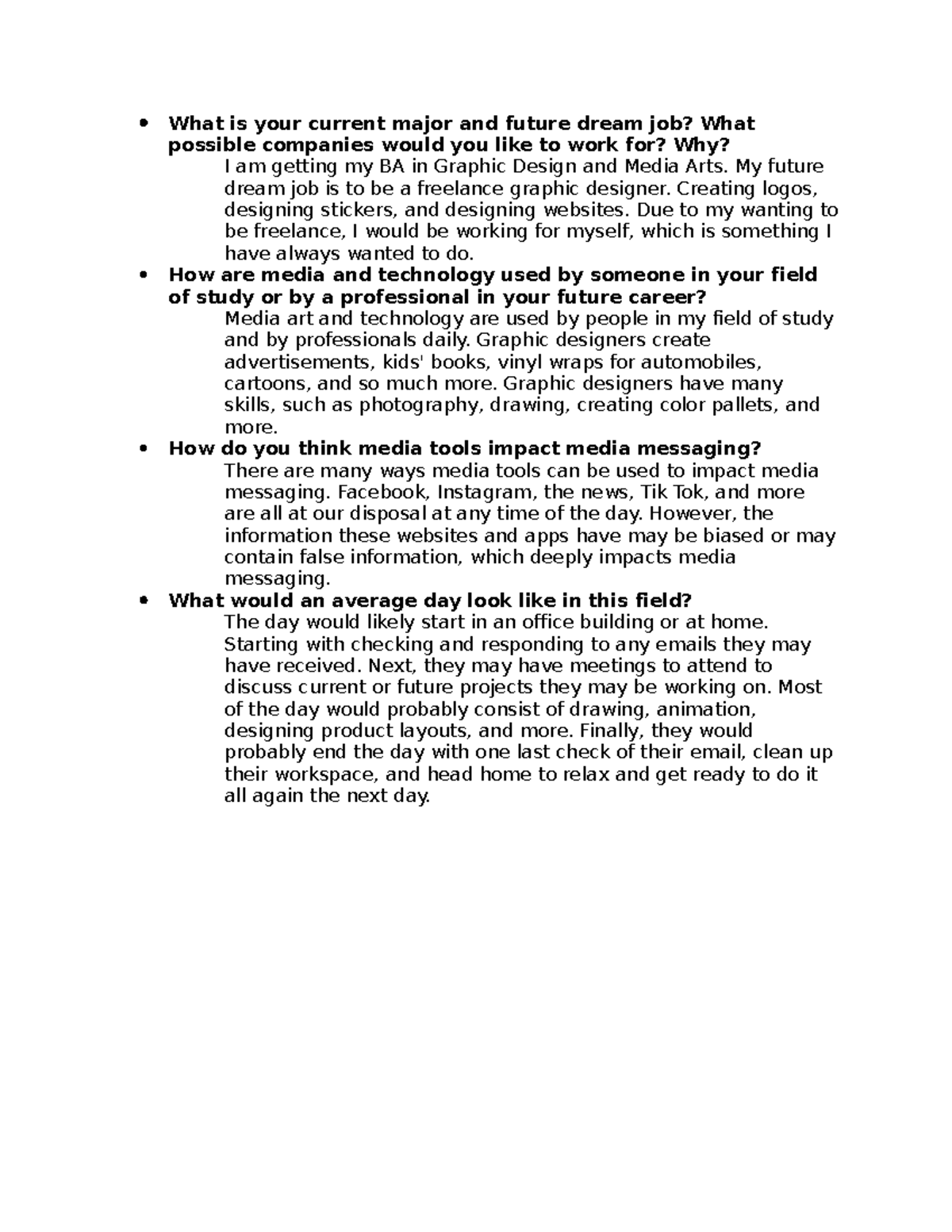 Com 1302-1 discussion - What is your current major and future dream job ...