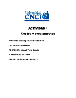 Actividad 2 Costos Y Presupuestos - CURSO: COSTOS Y PRESUPUESTOS ...