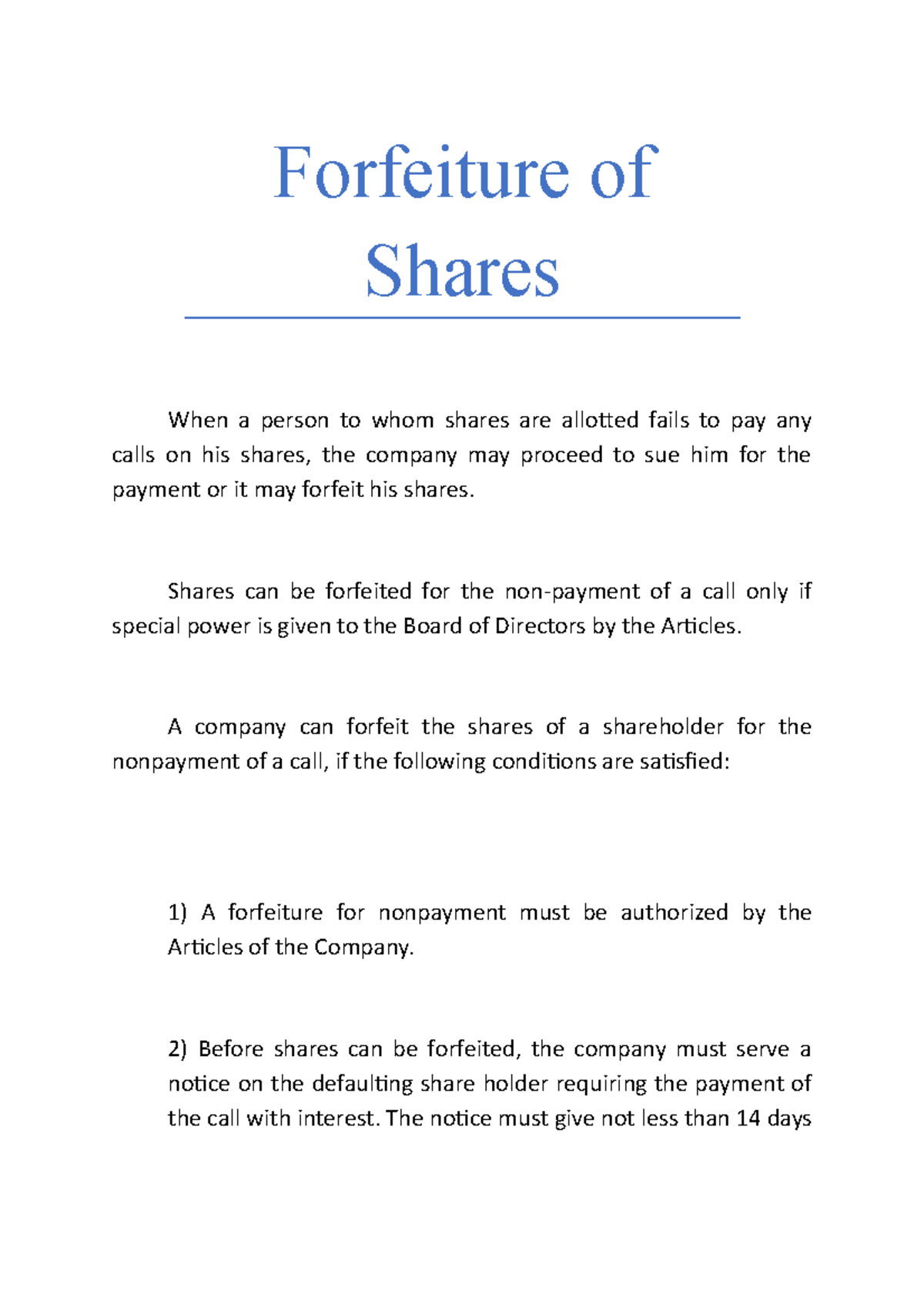 Forfeiture of Shares Teacher name Adv. S V Premakumaran Nair Adv