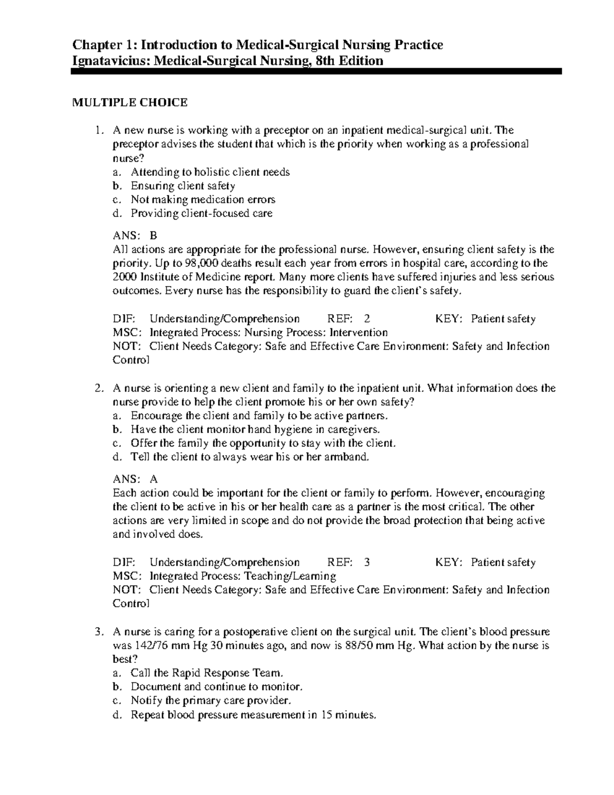 C1 - n/a - Chapter 1: Introduction to Medical-Surgical Nursing Practice ...