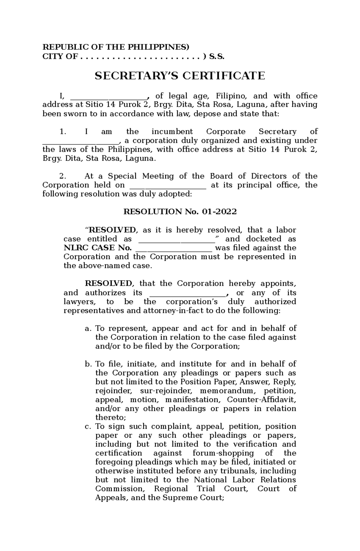 Sample Verification with Authority REPUBLIC OF THE PHILIPPINES