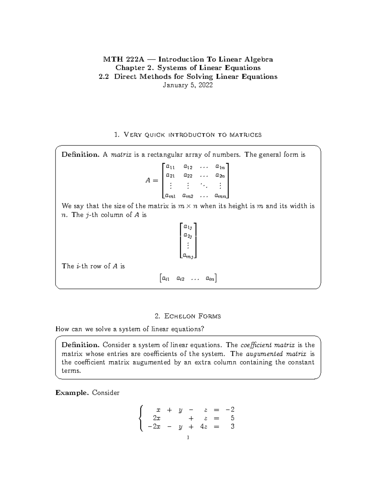 Summ222 2-2 - Lecture Note - MTH 222A — Introduction To Linear Algebra ...