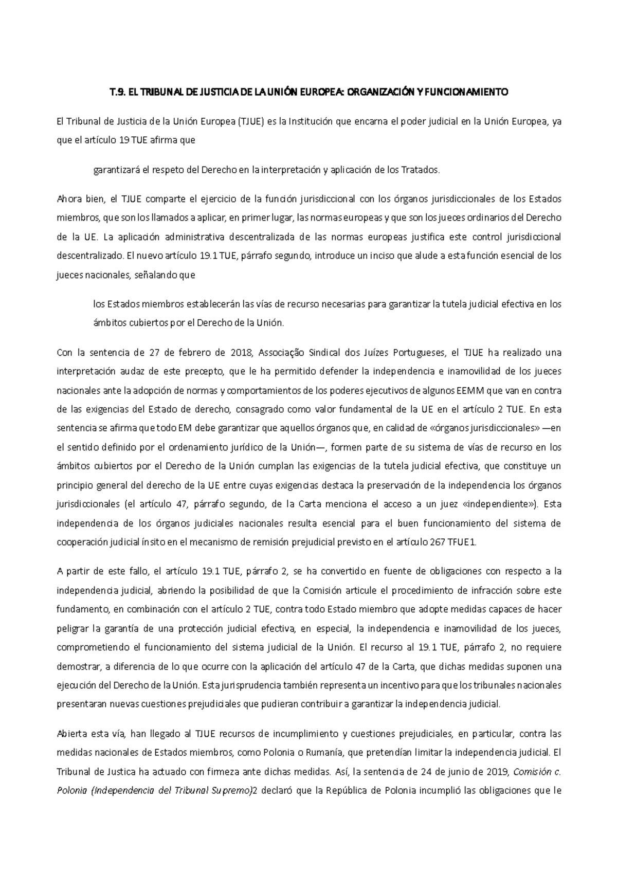 tema 9 de derecho europeo - T. EL TRIBUNAL DE JUSTICIA DE LA UNIÓN ...