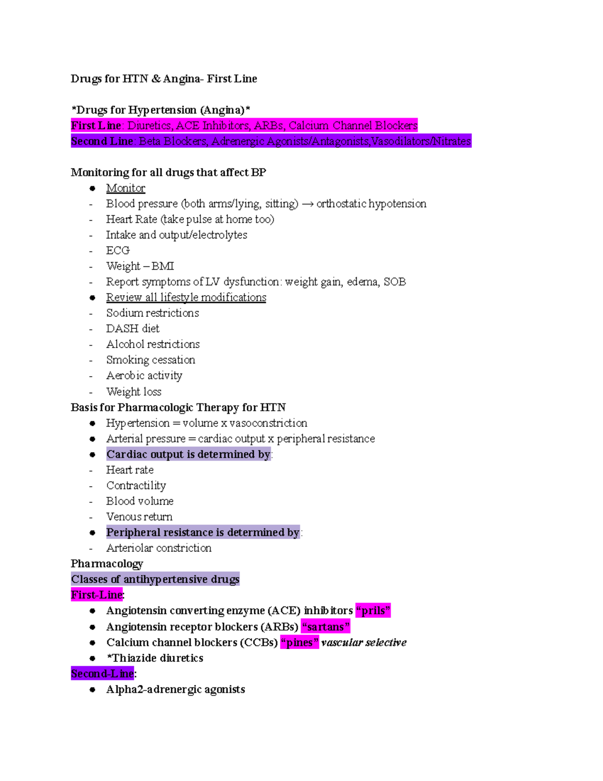 NURS 365 Cardiac Drugs First Line Drugs For HTN Angina First Line   Thumb 1200 1553 