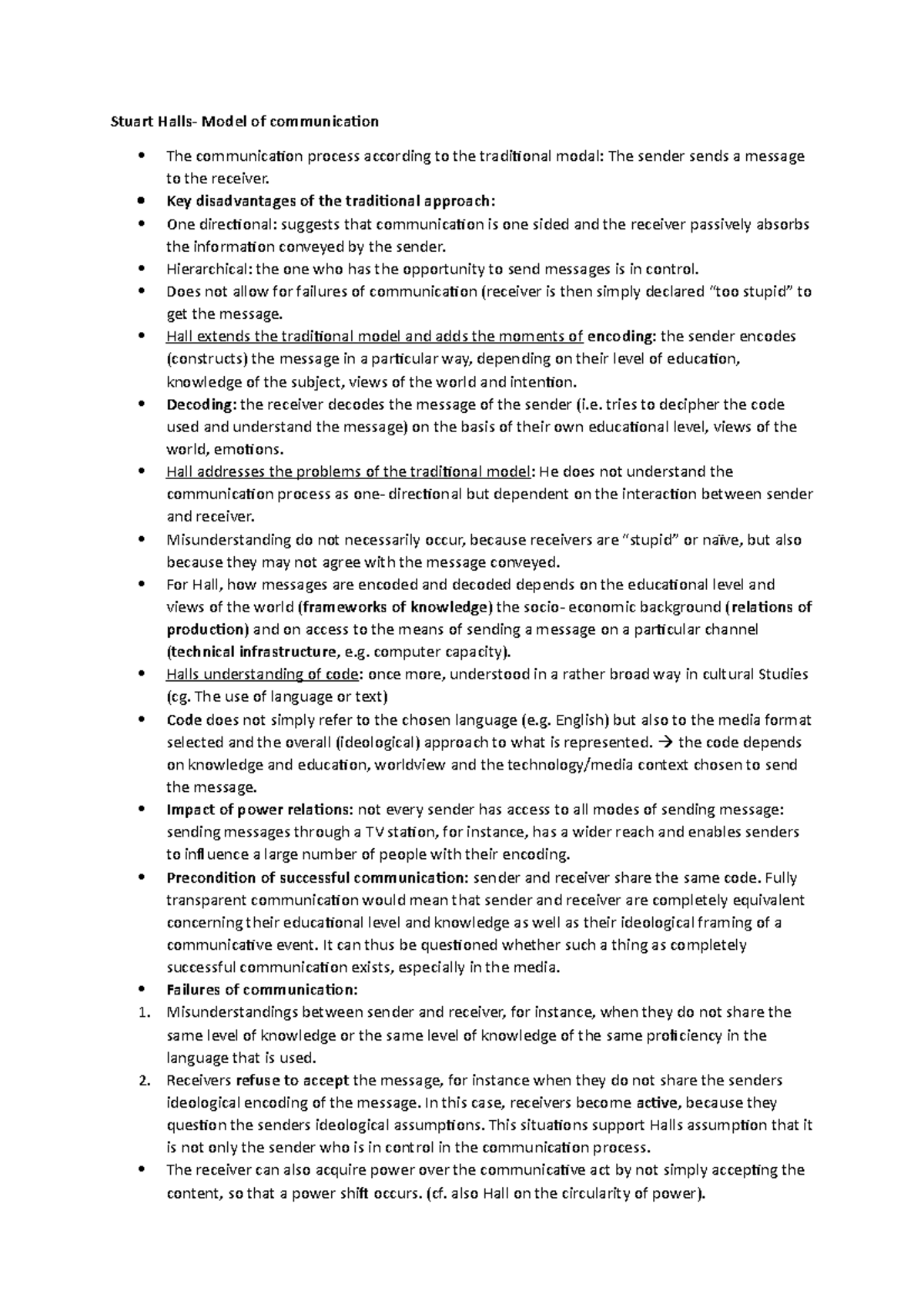 Lektion: Communication Model - Stuart Halls- Model of communication The ...