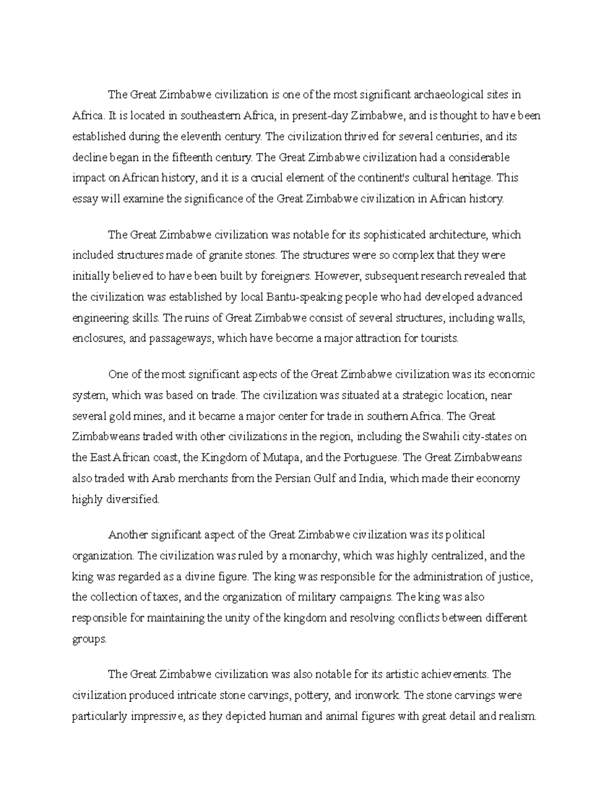 The Significance of the Great Zimbabwe Civilization in African History