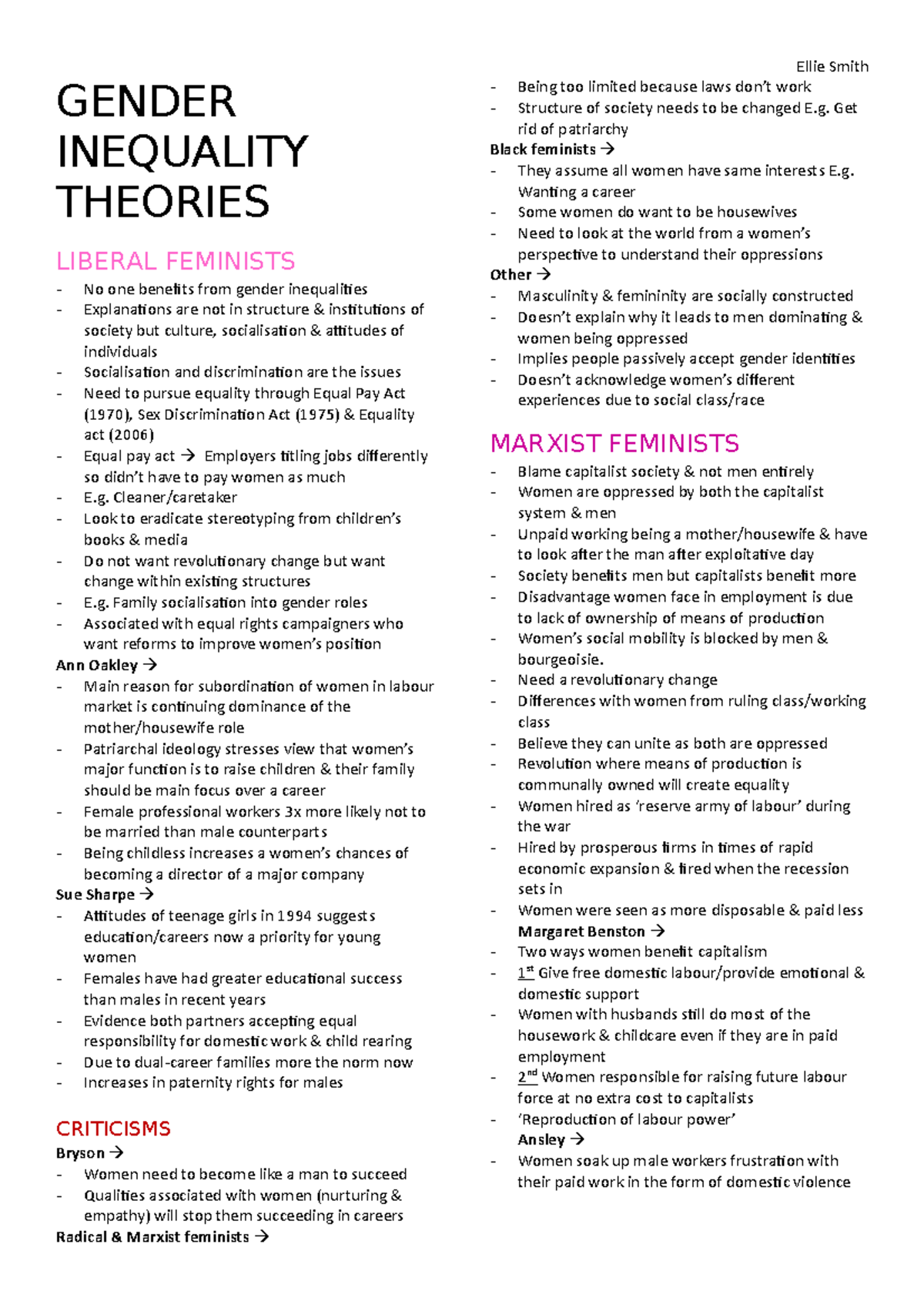 Gender Inequality Theories - GENDER INEQUALITY THEORIES LIBERAL ...