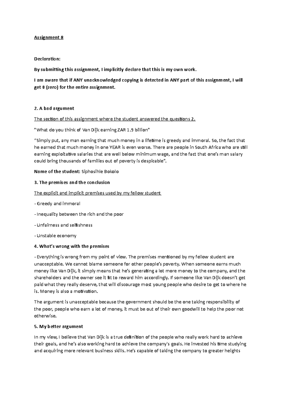 Assignment 8 - I am aware that if ANY unacknowledged copying is ...