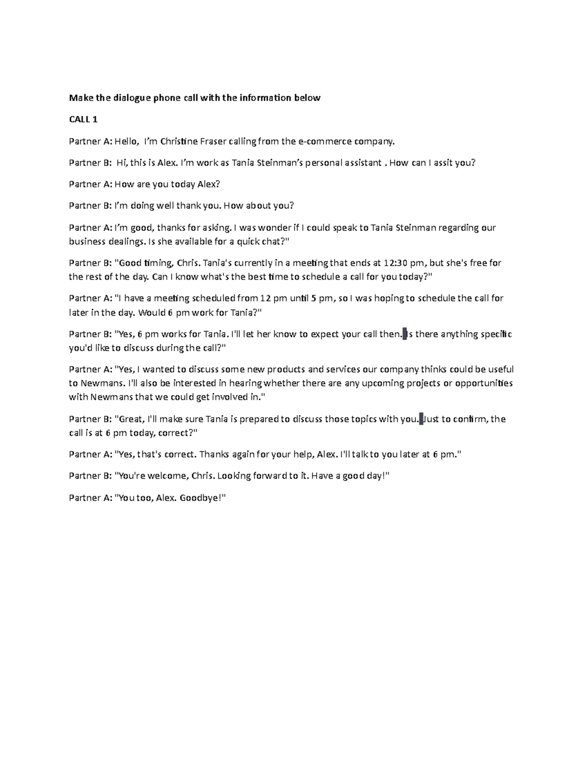 Dialogue: Phone Call _ 12 Sales Call Scripts Examples for Any Situation ...