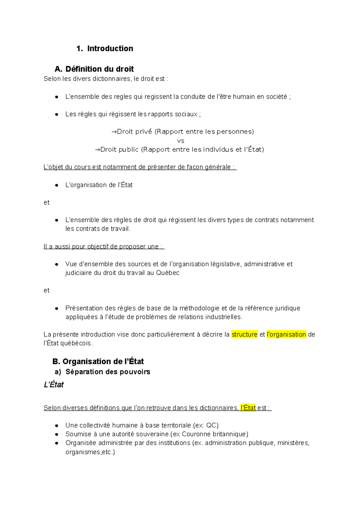 Note (Approche juridique en RI) 1. Introduction A. Définition du