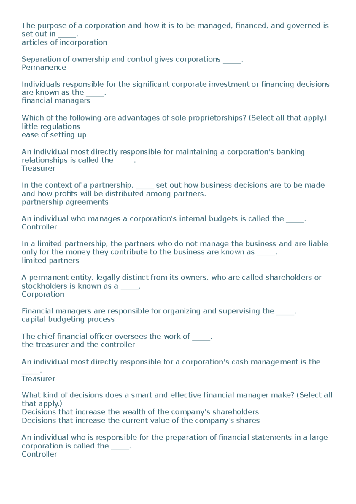 Chapter 1 smartbook assignment The purpose of a corporation and how