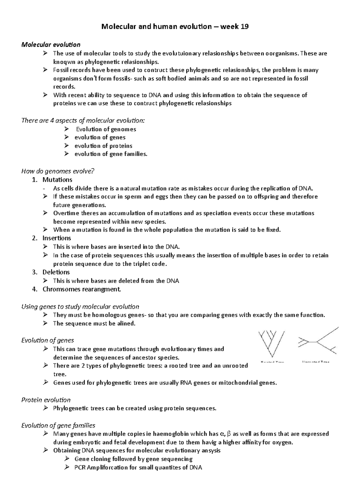 send semester lecture notes - Molecular and human evolution – week 19 ...