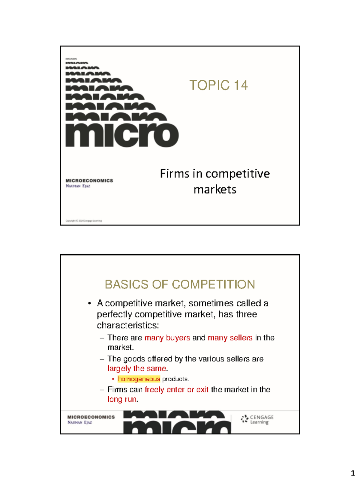 Topic 14 - lecture notes - TOPIC 14 Firms in competitive markets BASICS ...
