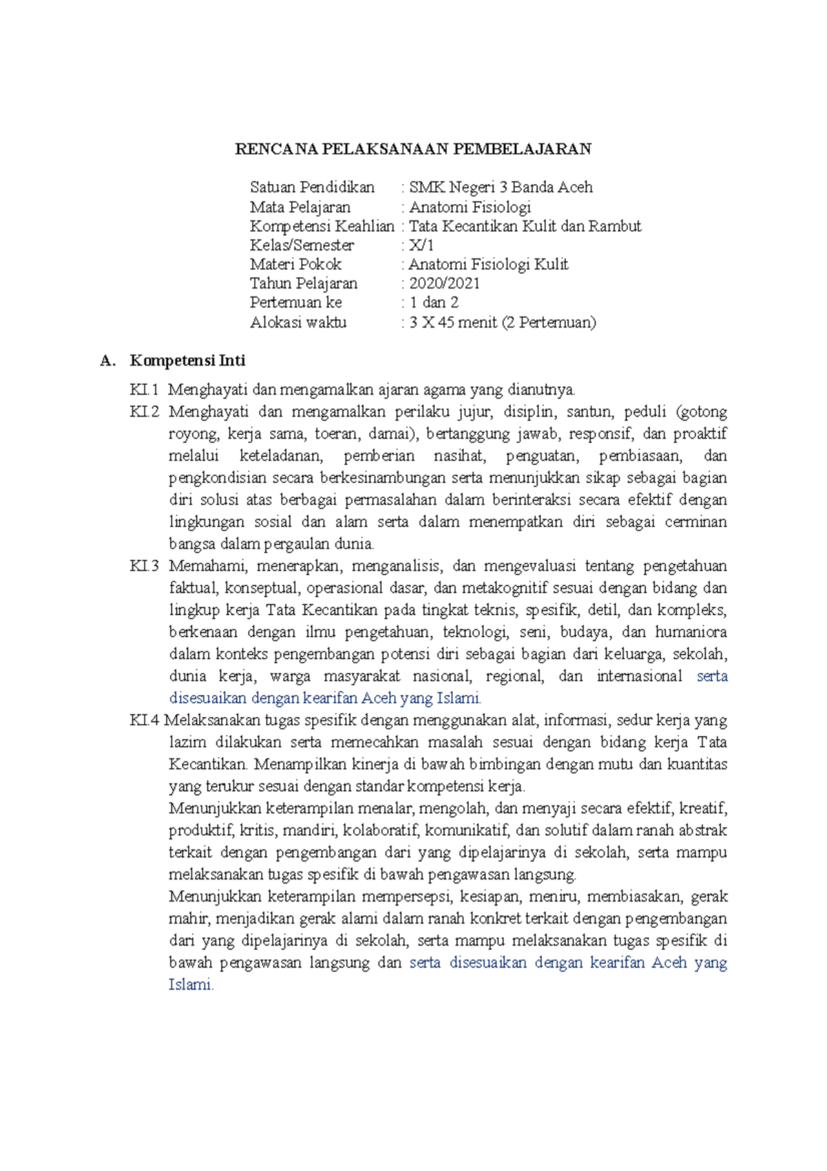 RPP Silabus 1 - Rencana Pembelajaran - RENCANA PELAKSANAAN PEMBELAJARAN ...