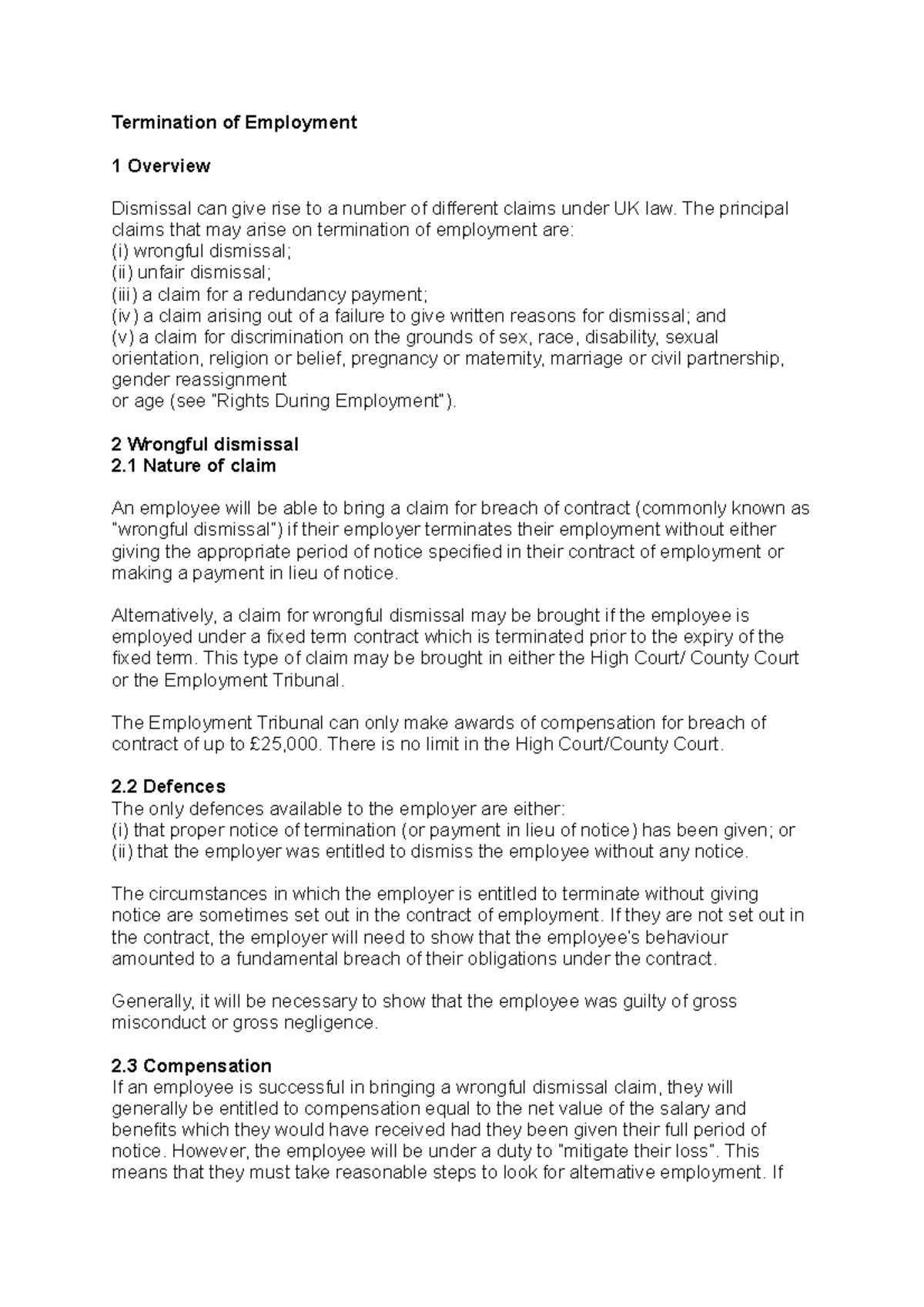 Lect 10 - Termination Dismissal of Employment - Termination of ...