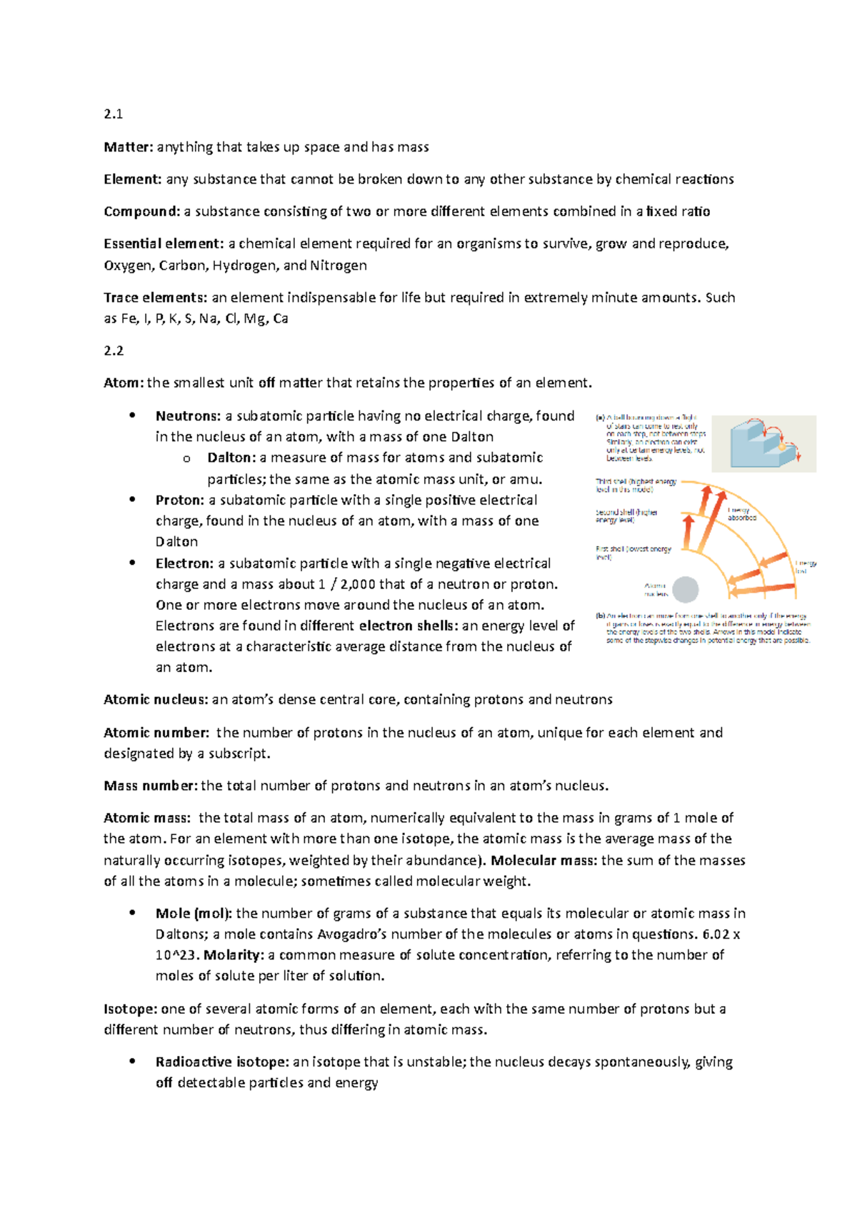 Samenvatting Moleculaire Biologie Deeltoets 1 - 2. Matter: Anything ...